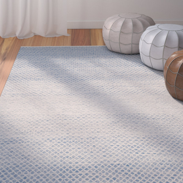 Bungalow Rose Saleem Handwoven Flatweave Cotton Blue/Ivory Area Rug